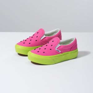 Vans Kiz Çocuk Kaykay Ayakkabısı Watermelon Slip-On Platform Pembe/Açık Yeşil | 42693-862